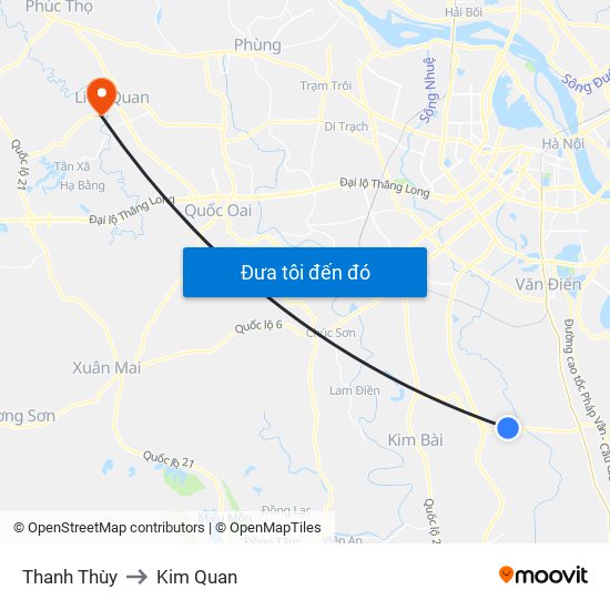 Thanh Thùy to Kim Quan map