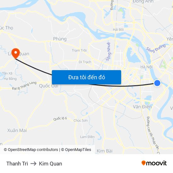 Thanh Trì to Kim Quan map