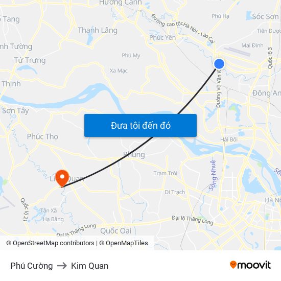 Phú Cường to Kim Quan map