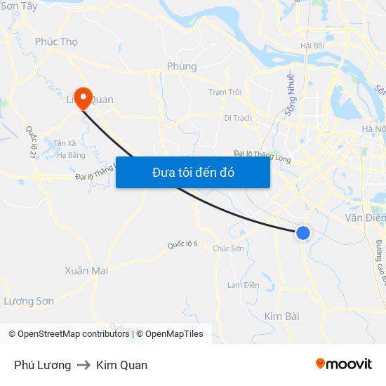 Phú Lương to Kim Quan map