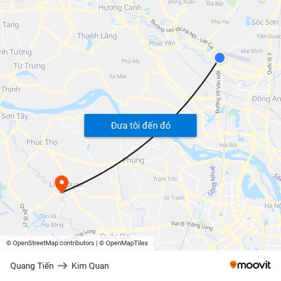 Quang Tiến to Kim Quan map