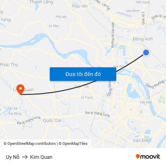 Uy Nỗ to Kim Quan map