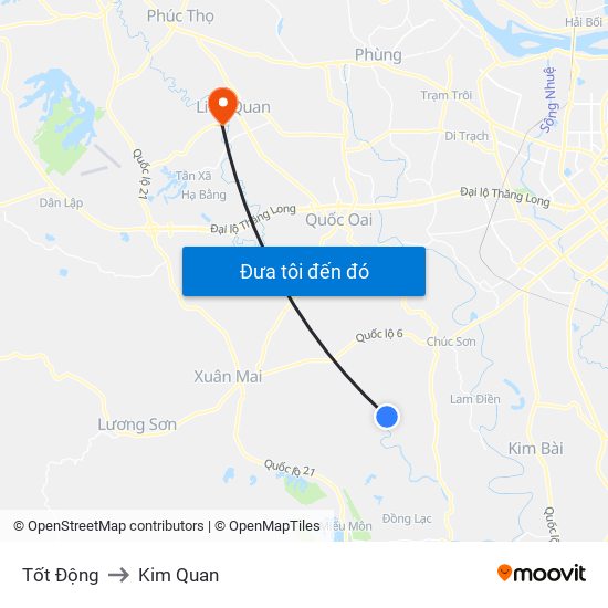 Tốt Động to Kim Quan map