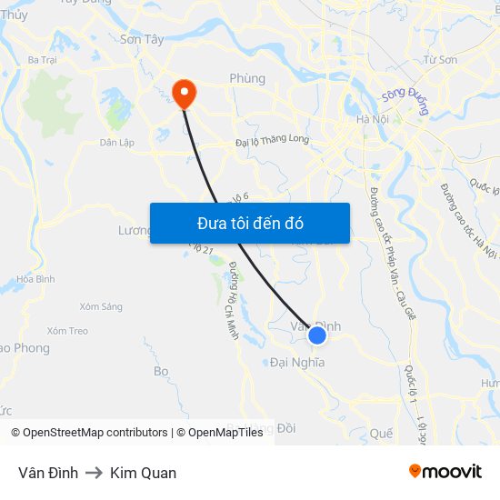 Vân Đình to Kim Quan map