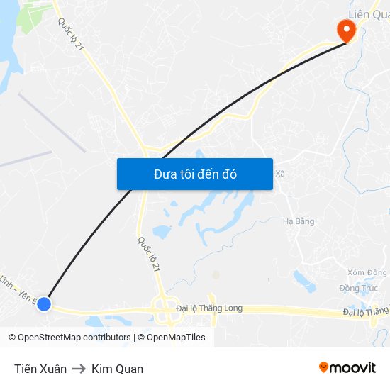 Tiến Xuân to Kim Quan map