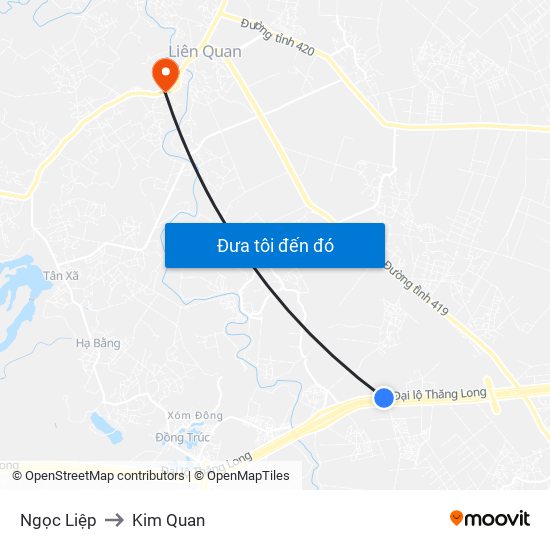 Ngọc Liệp to Kim Quan map