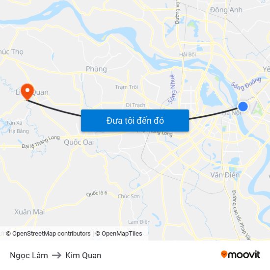 Ngọc Lâm to Kim Quan map