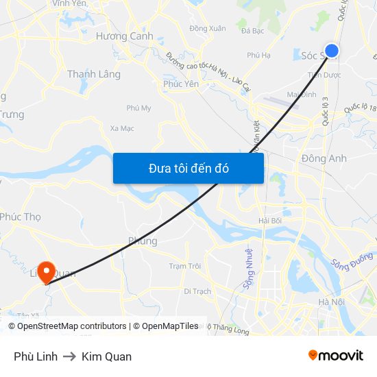 Phù Linh to Kim Quan map