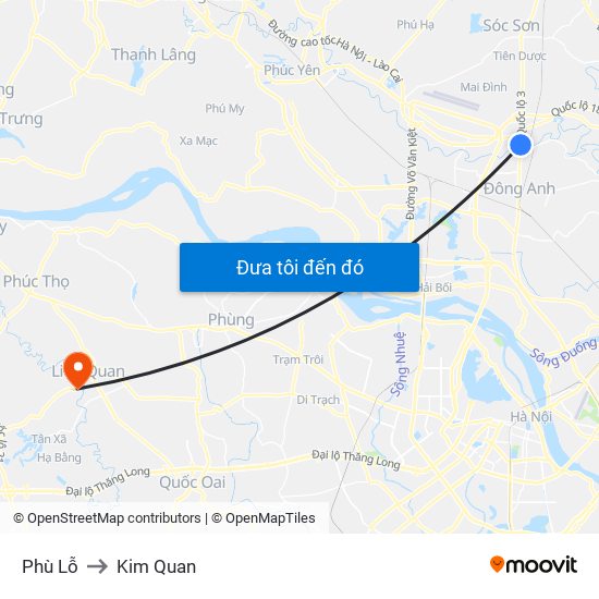 Phù Lỗ to Kim Quan map