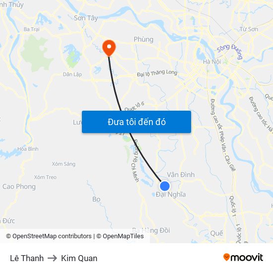 Lê Thanh to Kim Quan map