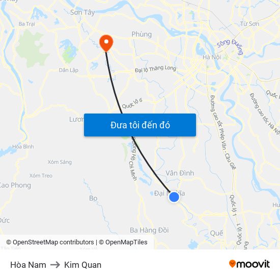 Hòa Nam to Kim Quan map