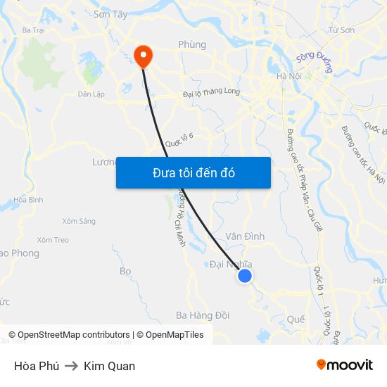 Hòa Phú to Kim Quan map