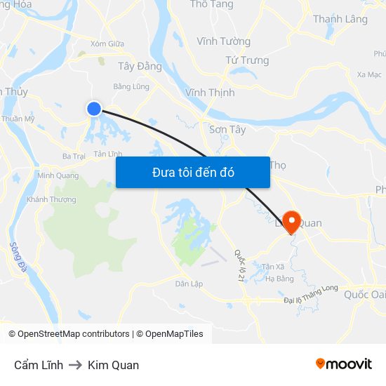 Cẩm Lĩnh to Kim Quan map