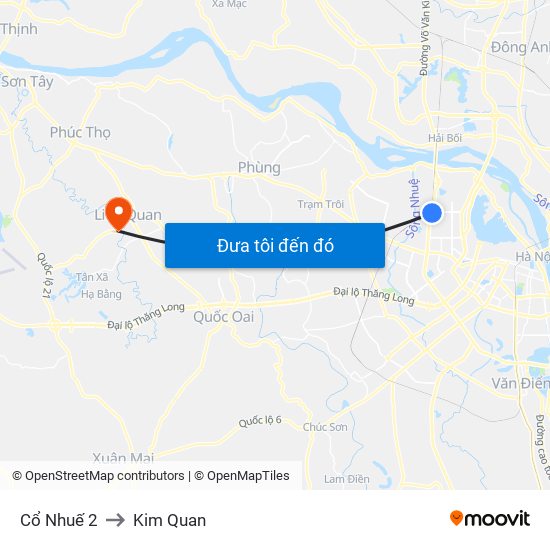 Cổ Nhuế 2 to Kim Quan map