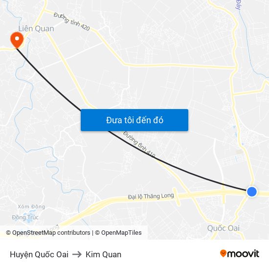 Huyện Quốc Oai to Kim Quan map