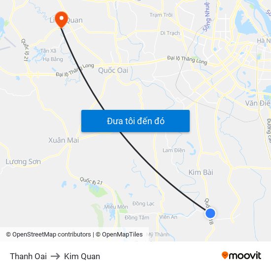 Thanh Oai to Kim Quan map
