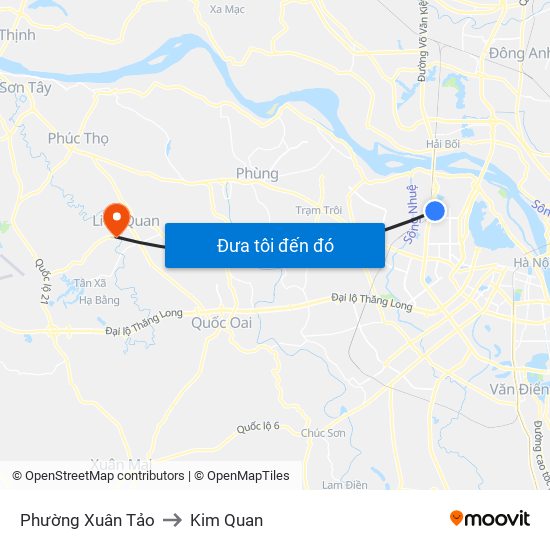 Phường Xuân Tảo to Kim Quan map