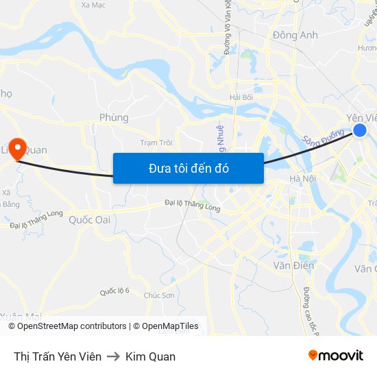 Thị Trấn Yên Viên to Kim Quan map