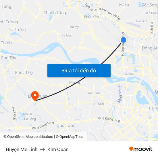 Huyện Mê Linh to Kim Quan map