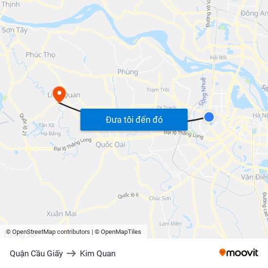 Quận Cầu Giấy to Kim Quan map