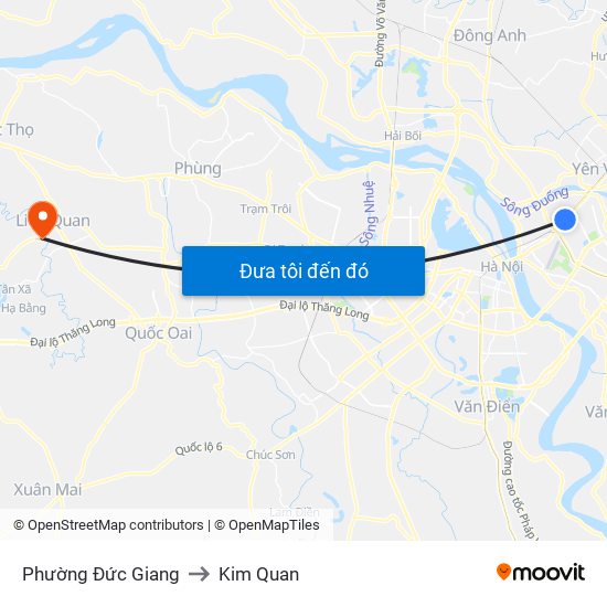 Phường Đức Giang to Kim Quan map