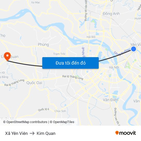 Xã Yên Viên to Kim Quan map