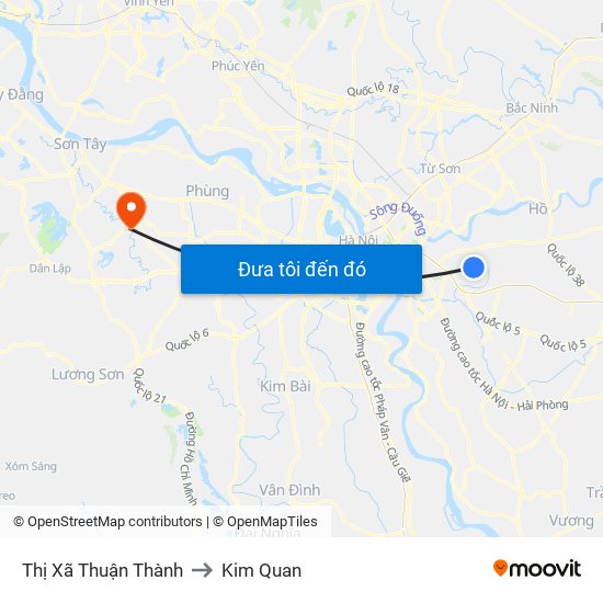 Thị Xã Thuận Thành to Kim Quan map