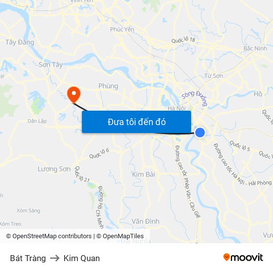 Bát Tràng to Kim Quan map