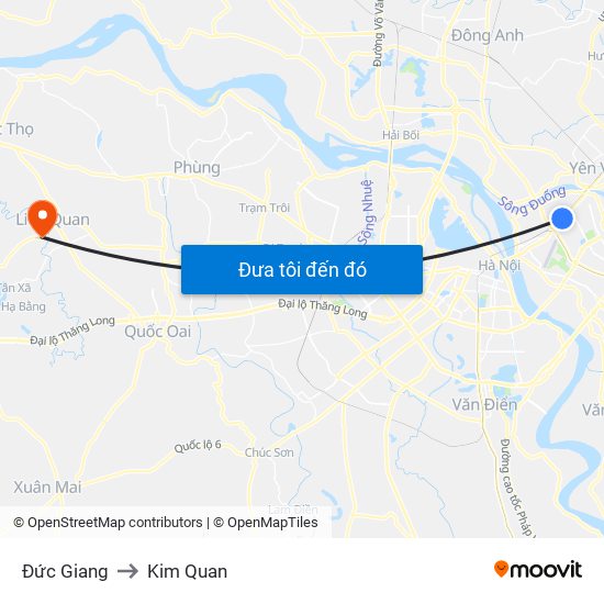 Đức Giang to Kim Quan map