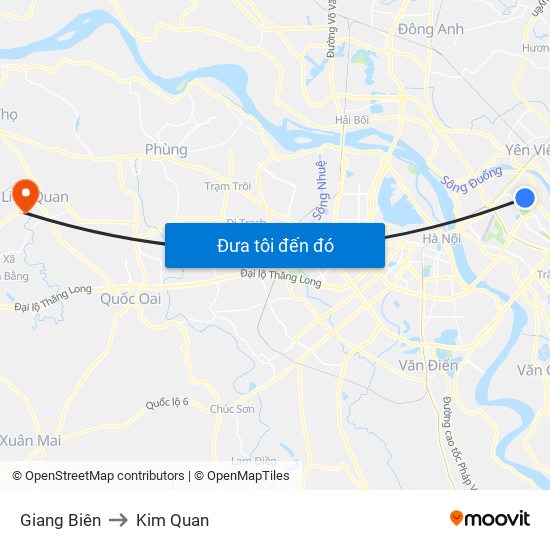 Giang Biên to Kim Quan map