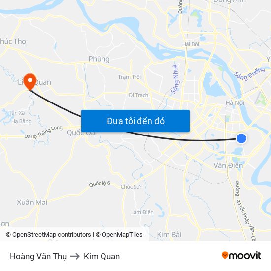 Hoàng Văn Thụ to Kim Quan map