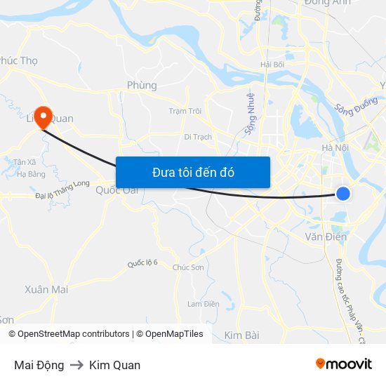 Mai Động to Kim Quan map