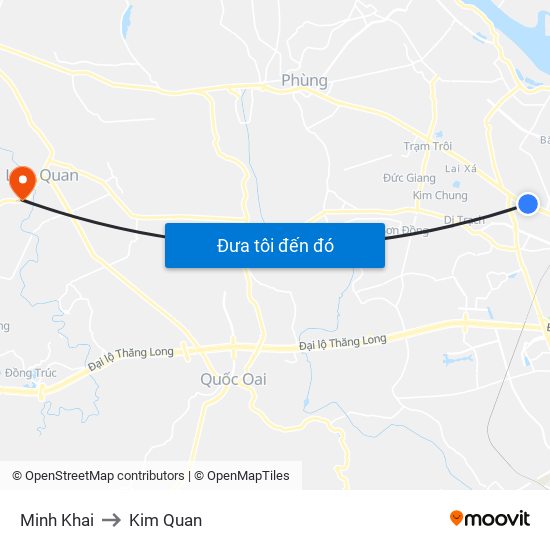 Minh Khai to Kim Quan map