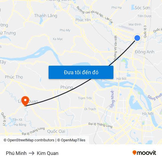 Phú Minh to Kim Quan map