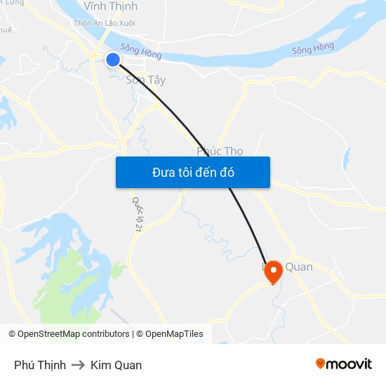 Phú Thịnh to Kim Quan map