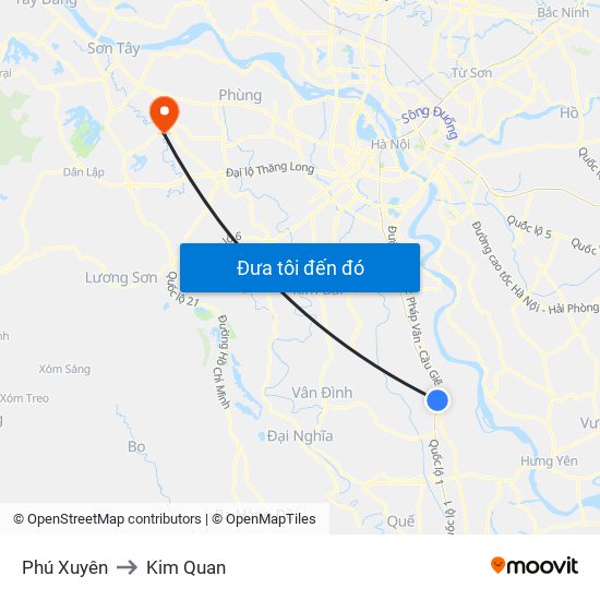 Phú Xuyên to Kim Quan map