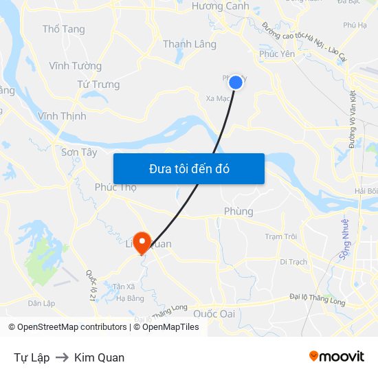 Tự Lập to Kim Quan map