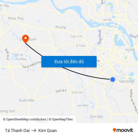 Tả Thanh Oai to Kim Quan map