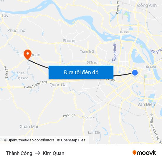 Thành Công to Kim Quan map