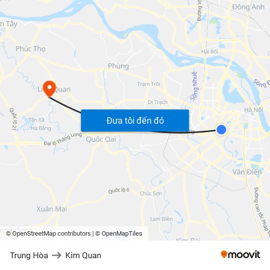 Trung Hòa to Kim Quan map