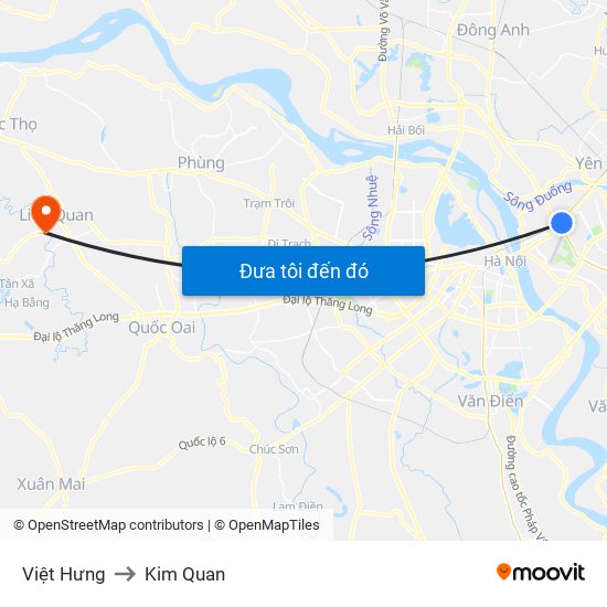 Việt Hưng to Kim Quan map