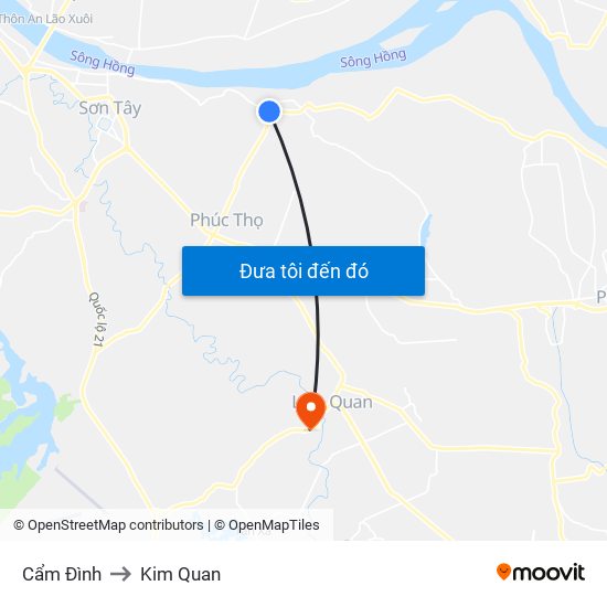 Cẩm Đình to Kim Quan map