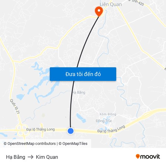 Hạ Bằng to Kim Quan map