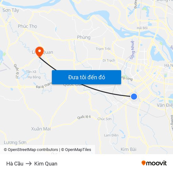 Hà Cầu to Kim Quan map