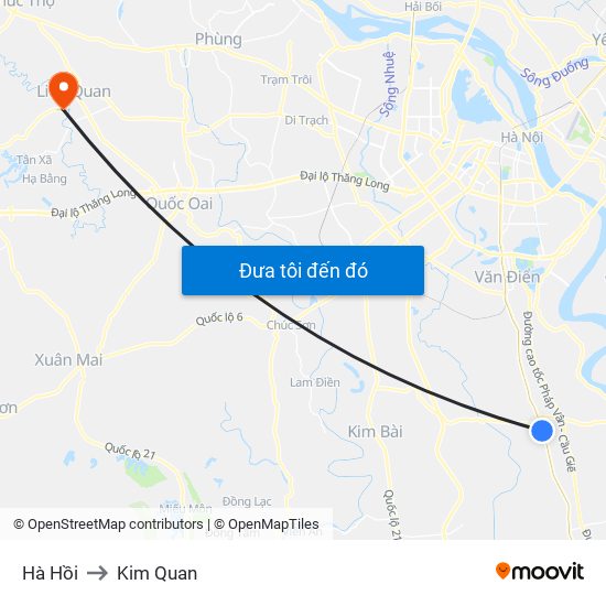 Hà Hồi to Kim Quan map