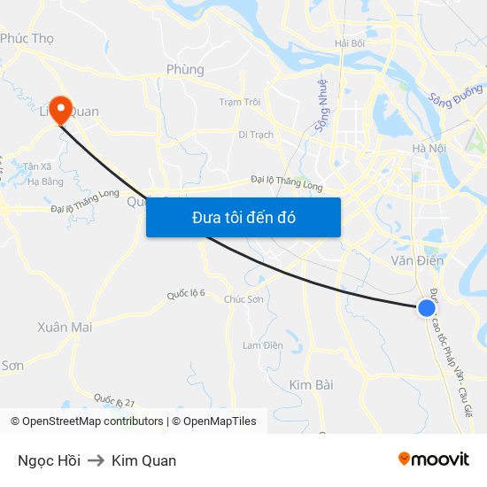 Ngọc Hồi to Kim Quan map