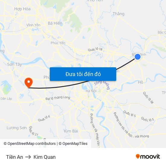 Tiền An to Kim Quan map