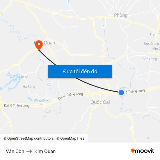 Vân Côn to Kim Quan map