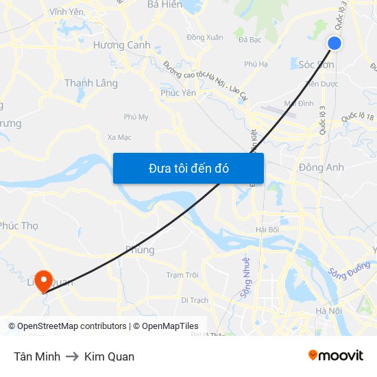 Tân Minh to Kim Quan map