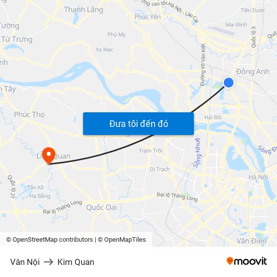 Vân Nội to Kim Quan map